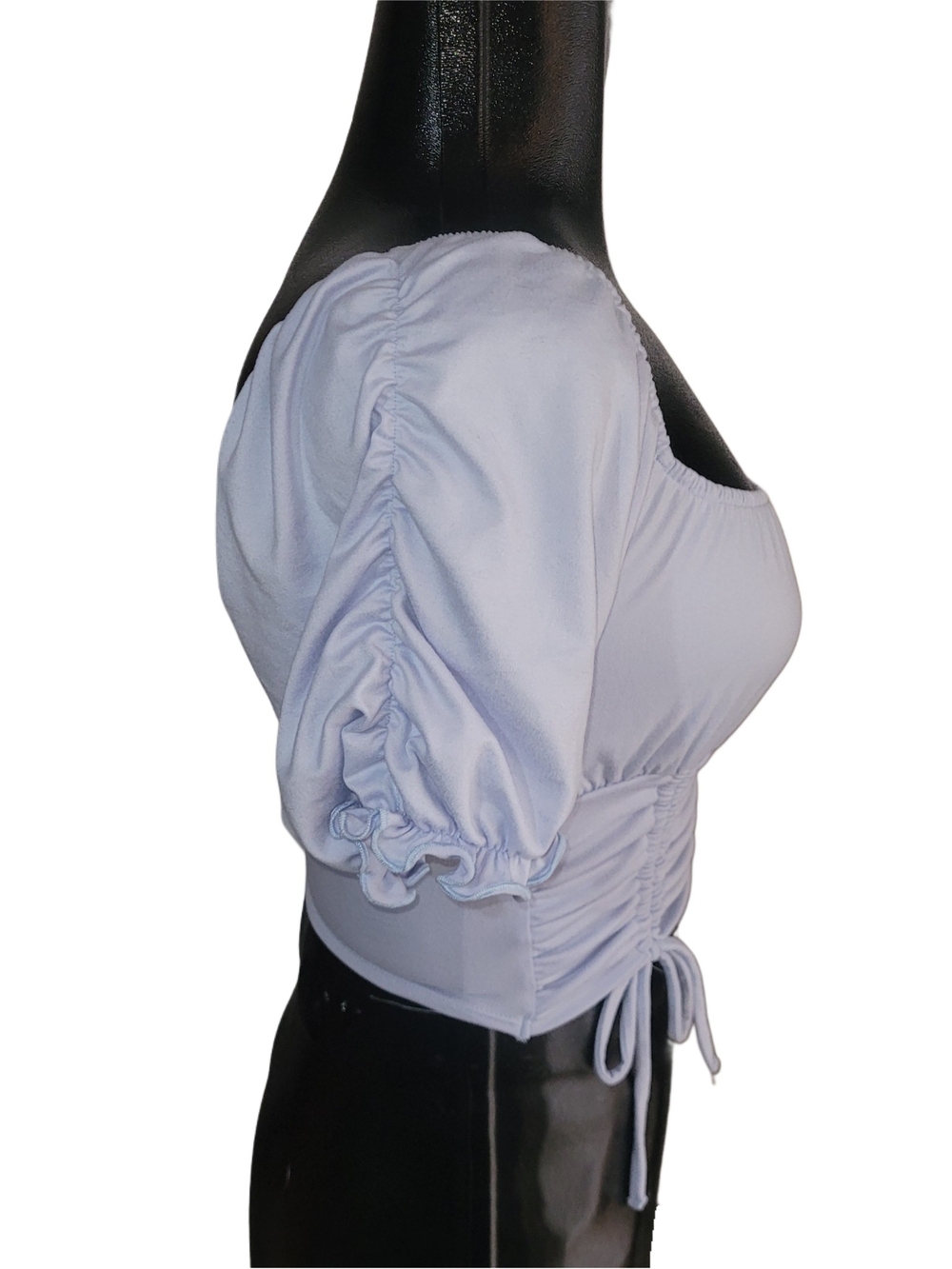 Forever 21 Women's Light Blue Ruched Crop Top with Short Puff Sleeves Size S - Picture 4 of 6